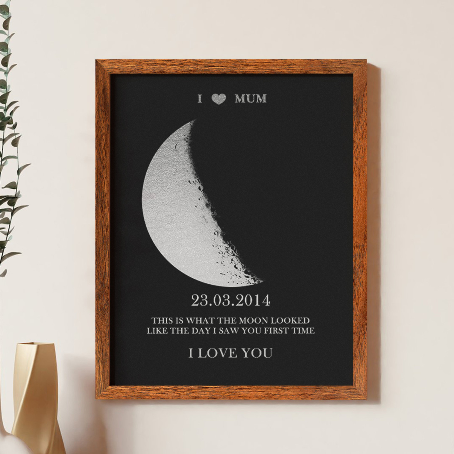 Custom Moon Phase Foil Print Wooden Frame For Mothering Sunday Personalised Name and Text Mother's Day Gift For Mum