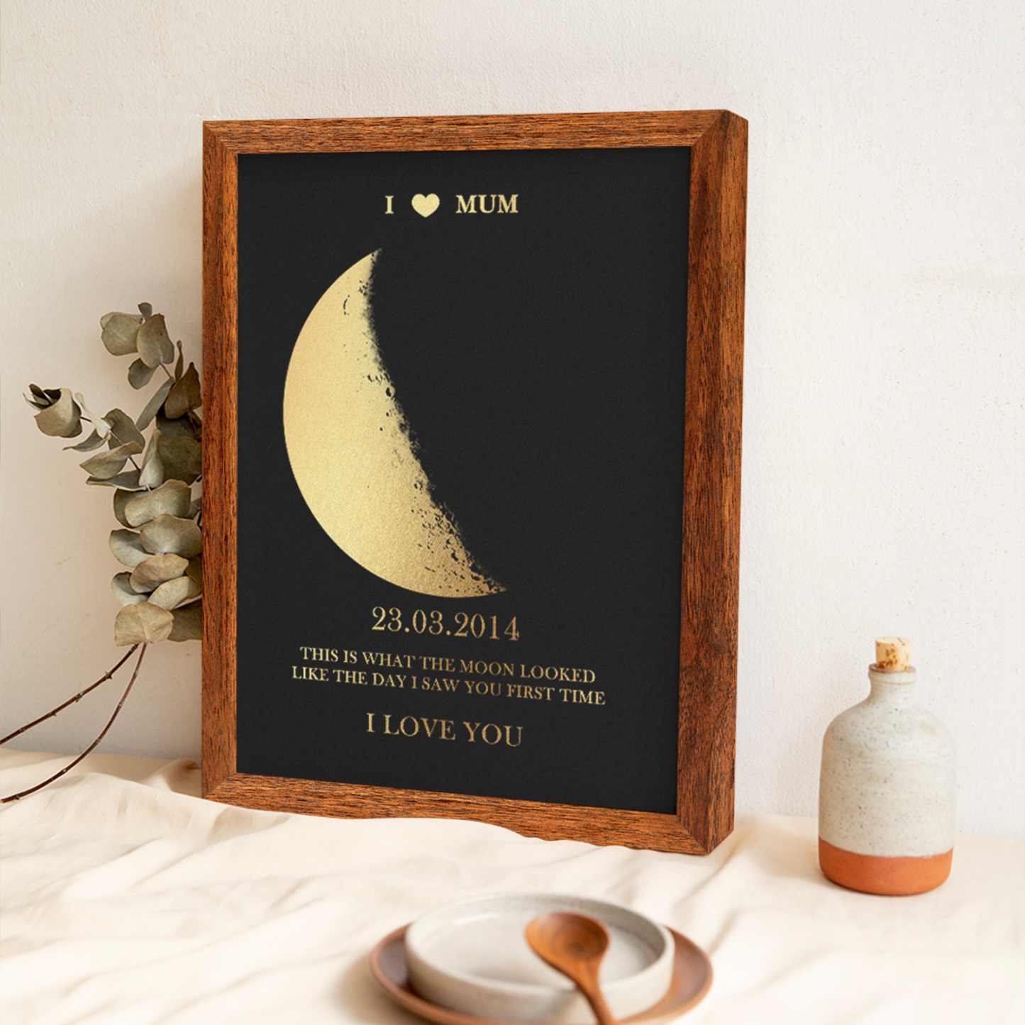 Custom Moon Phase Foil Print Wooden Frame For Mothering Sunday Personalised Name and Text Mother's Day Gift For Mum