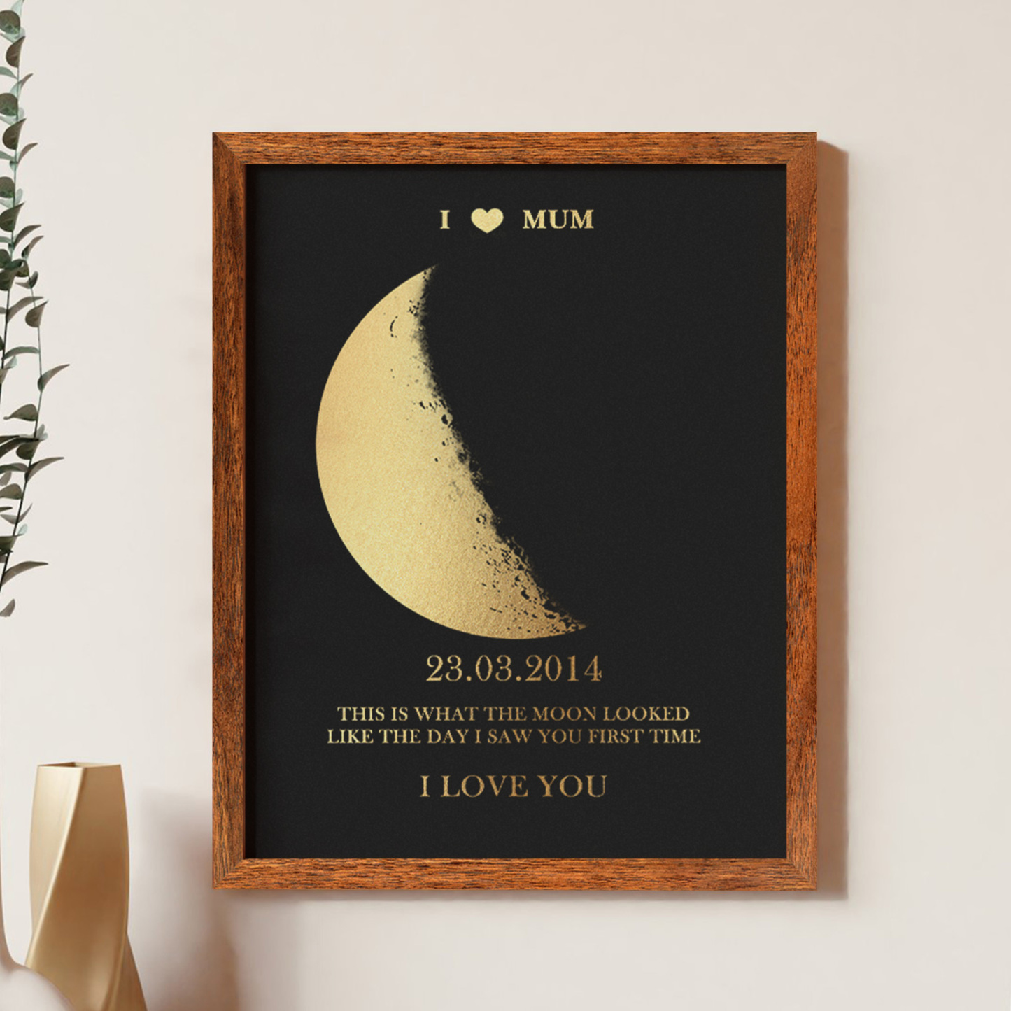 Custom Moon Phase Foil Print Wooden Frame For Mothering Sunday Personalised Name and Text Mother's Day Gift For Mum