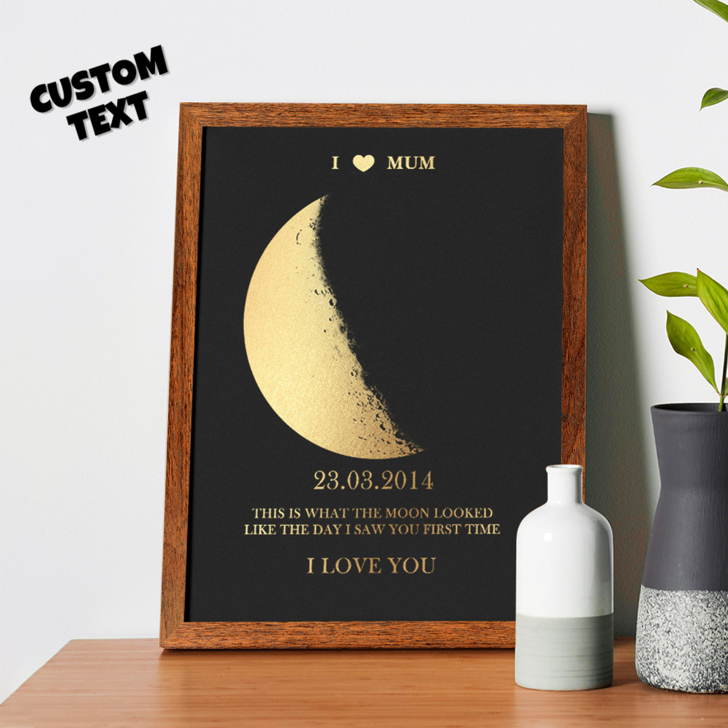 Custom Moon Phase Foil Print Wooden Frame For Mothering Sunday Personalised Name and Text Mother's Day Gift For Mum