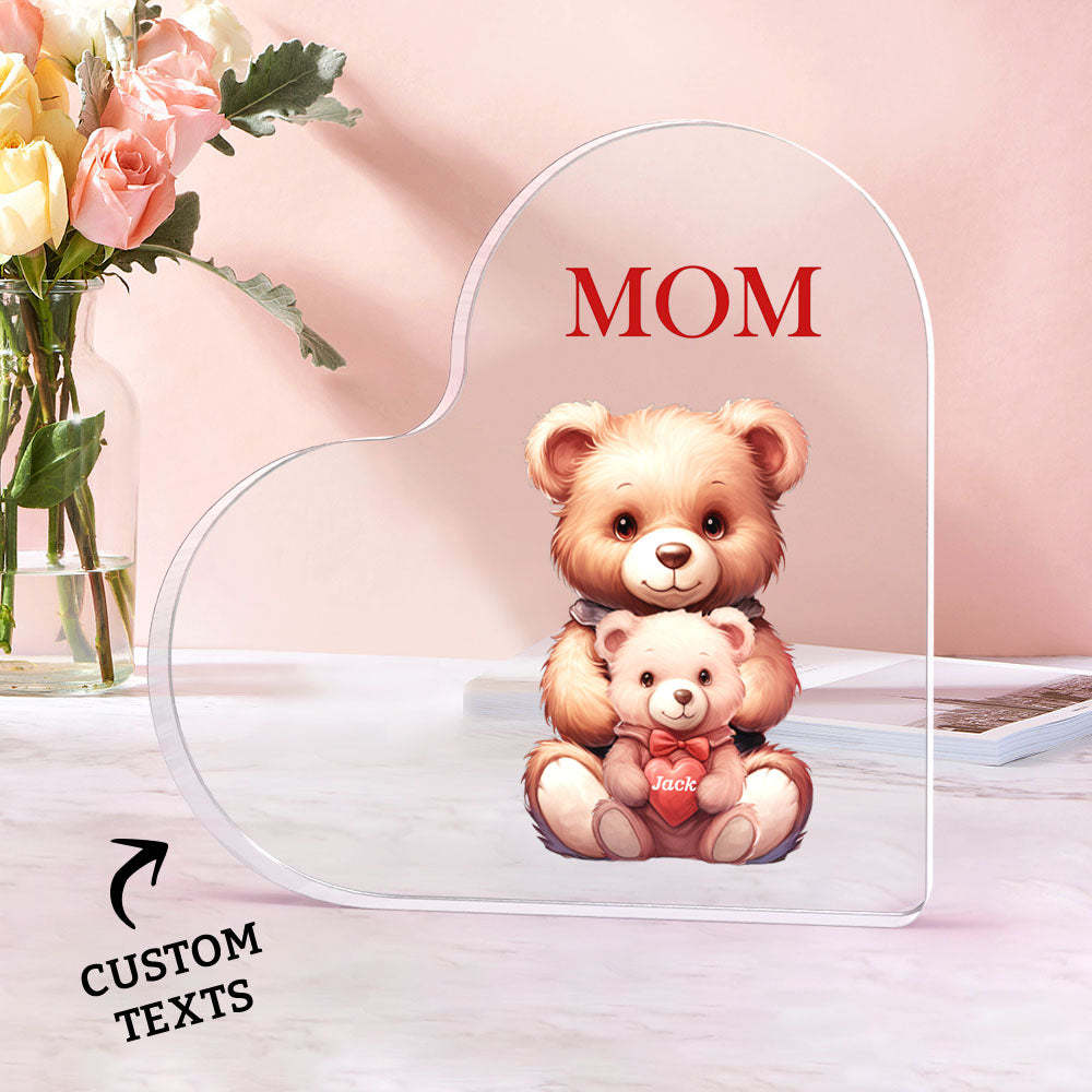 Personalised Name Heart Shaped Acrylic Plaque Keepsake Mother's Day Gifts Bear Family Together - makephotopuzzleuk