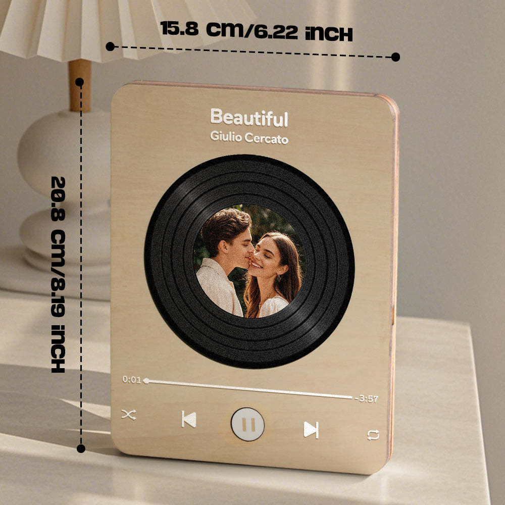 Personalized Photo Wooden Music Record Player Wedding Anniversary Gift for Couples - makephotopuzzleuk