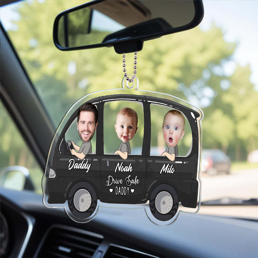 Funny Custom Photo Drive Safe Daddy Ornament For Car, Personalized Birthday Gift Idea for Daddy, Customized Baby Picture Acrylic Hanger - makephotopuzzleuk