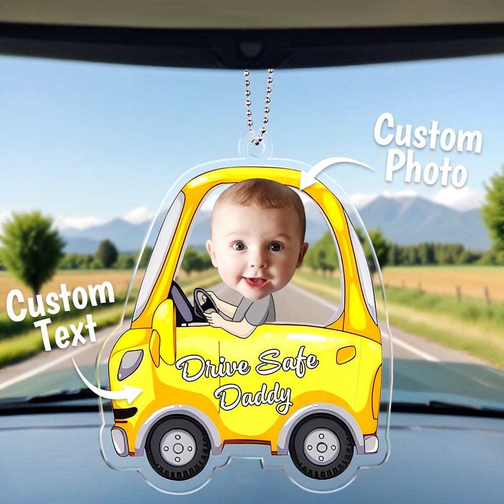 Customized Drive Safe Daddy Acrylic Car Hanger, Personalized Acrylic Car Hanger, 1st Fathers Day Gift for Husband - makephotopuzzleuk