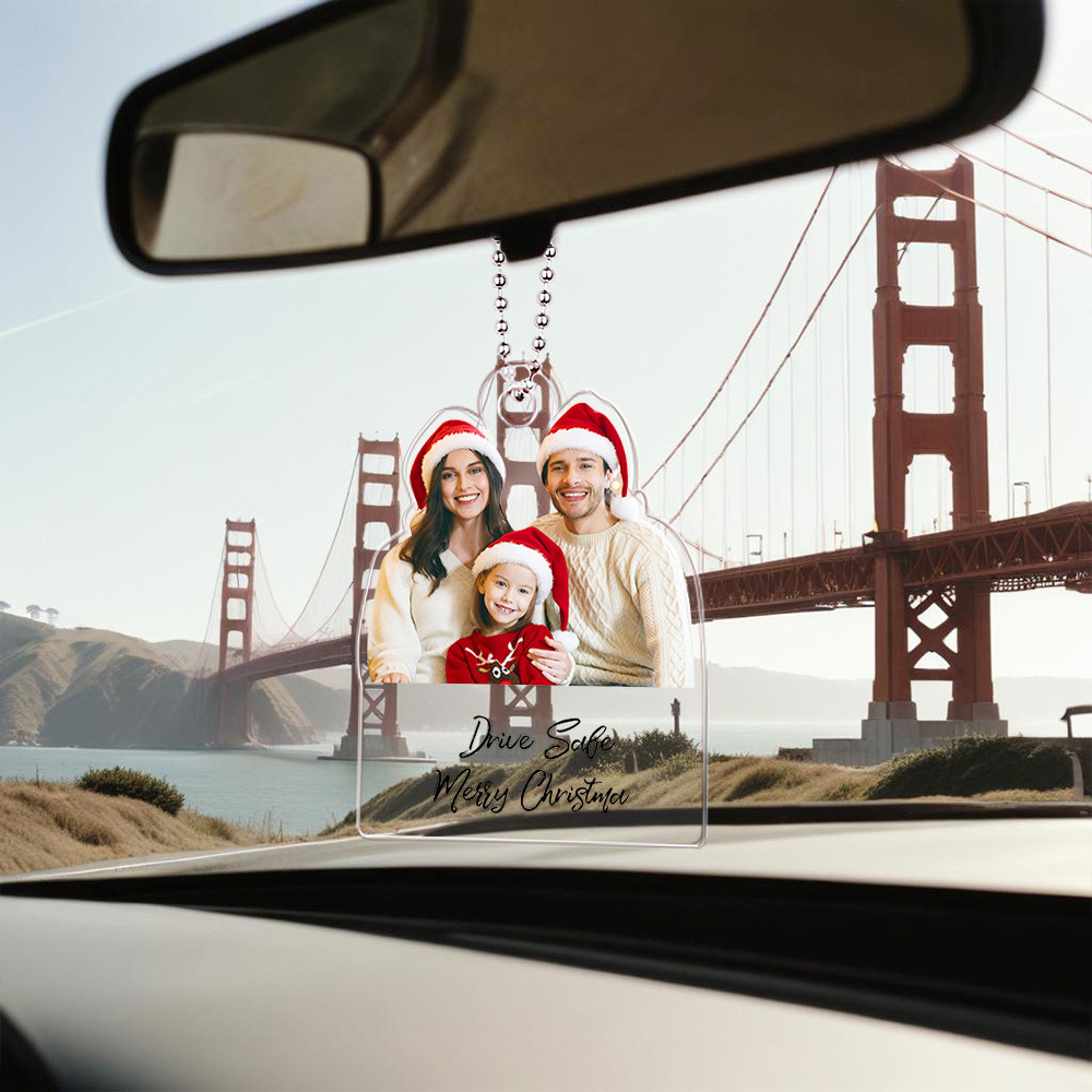 Customized Drive Safe Daddy Ornament with Family Photo, Personalized Picture Acrylic Hanger Gift for Him, Custom Gift Idea for Fathers Day - makephotopuzzleuk