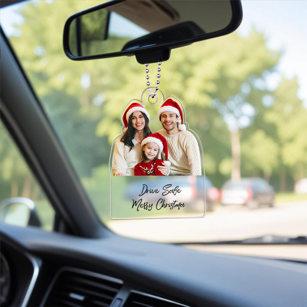 Customized Drive Safe Daddy Ornament with Family Photo, Personalized Picture Acrylic Hanger Gift for Him, Custom Gift Idea for Fathers Day - makephotopuzzleuk