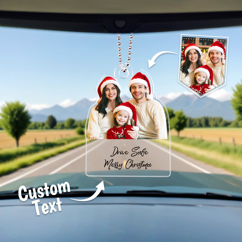 Customized Drive Safe Daddy Ornament with Family Photo, Personalized Picture Acrylic Hanger Gift for Him, Custom Gift Idea for Fathers Day - makephotopuzzleuk