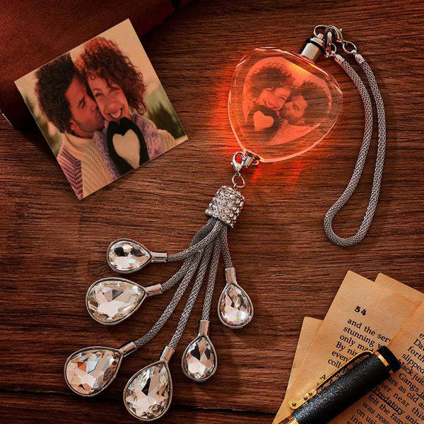 Mother's Day Gifts Custom Photo Ornaments Crystal Heart-shaped Car Gifts for Mum