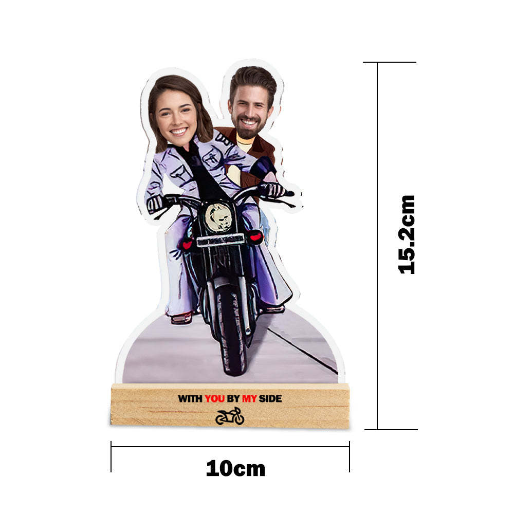 Caricature Gifts for Couples Motorcycle Custom Photo Wooden Stand Personalised Face MiniMe Plaque