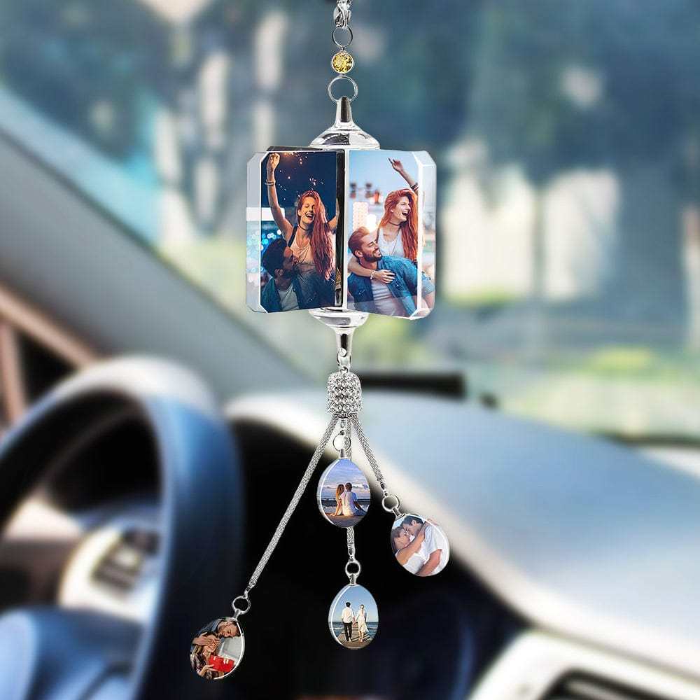 Custom Photo Car Crystal Rearview Mirror Hanging Decorations Accessories Gifts for Family - GiftLab