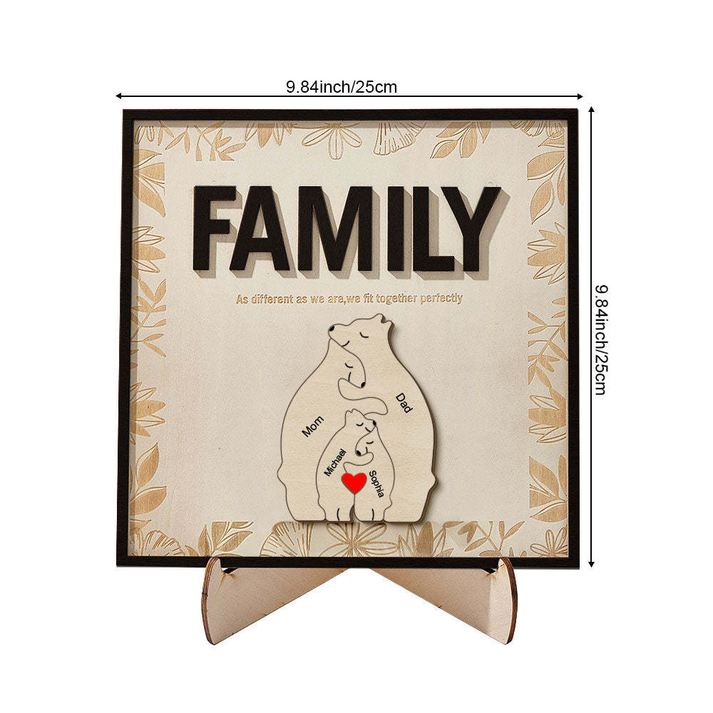 Personalised Family Bear Wooden Plaque Custom Family Member Name Sign Gift for Mum - makephotopuzzleuk