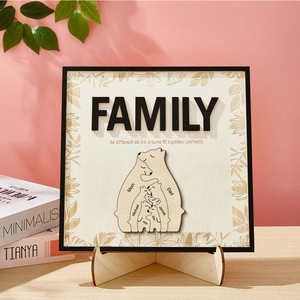 Personalised Family Bear Wooden Plaque Custom Family Member Name Sign Gift for Mum - makephotopuzzleuk
