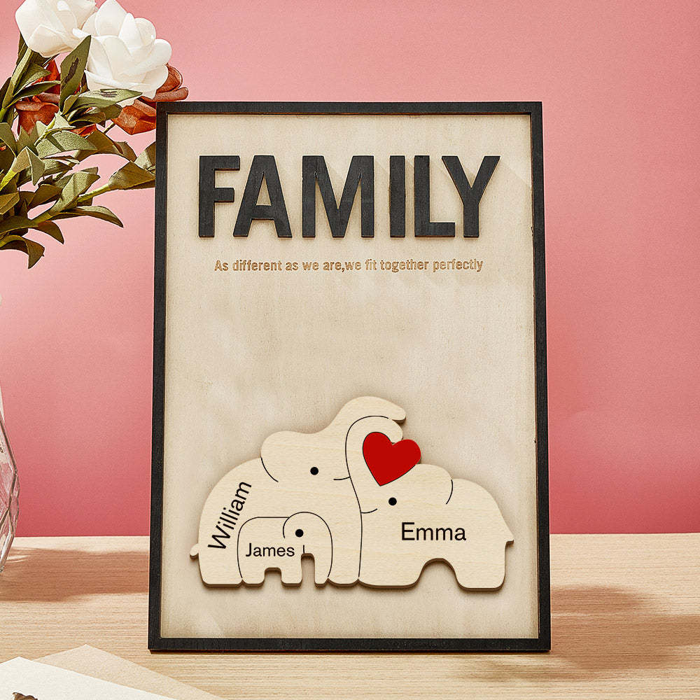 Personalised Family Elephant Wooden Plaque Custom Family Member Name Sign Gift for Mum - makephotopuzzleuk