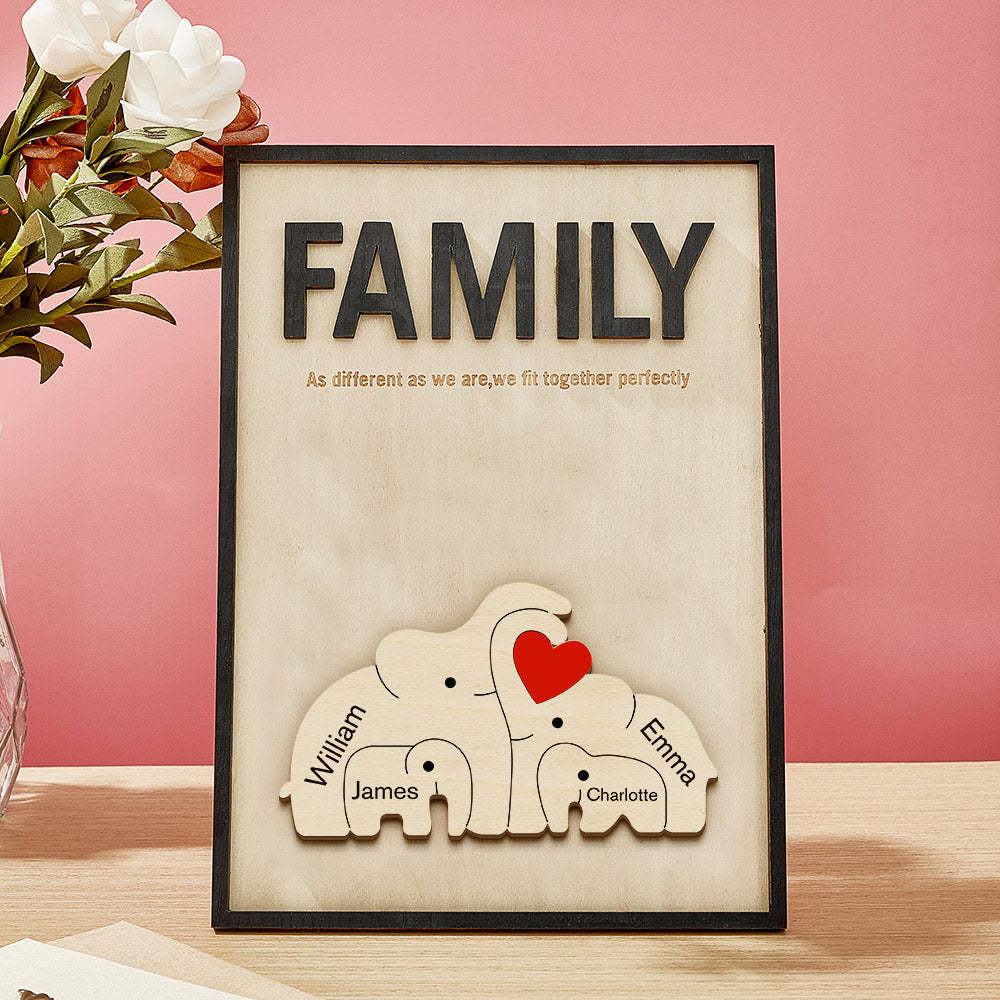 Personalised Family Elephant Wooden Plaque Custom Family Member Name Sign Gift for Mum - makephotopuzzleuk