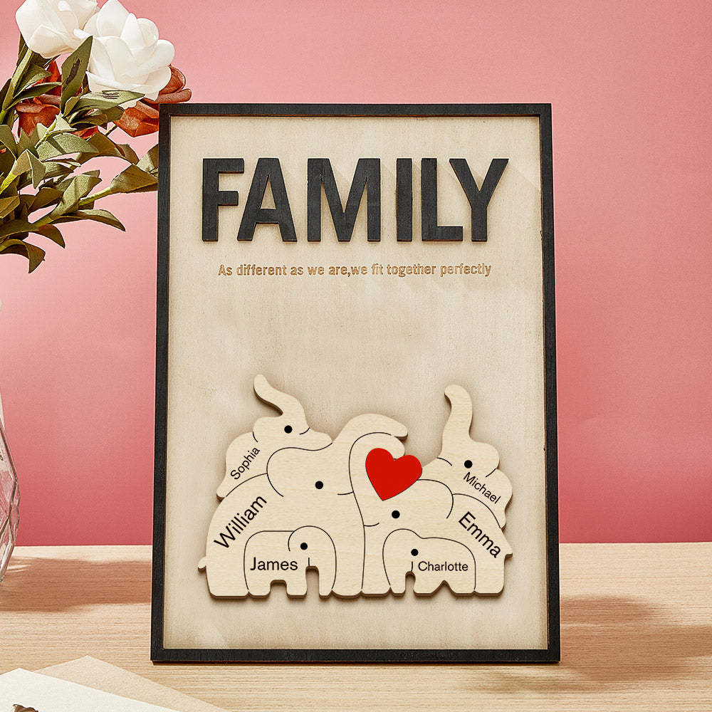 Personalised Family Elephant Wooden Plaque Custom Family Member Name Sign Gift for Mum - makephotopuzzleuk
