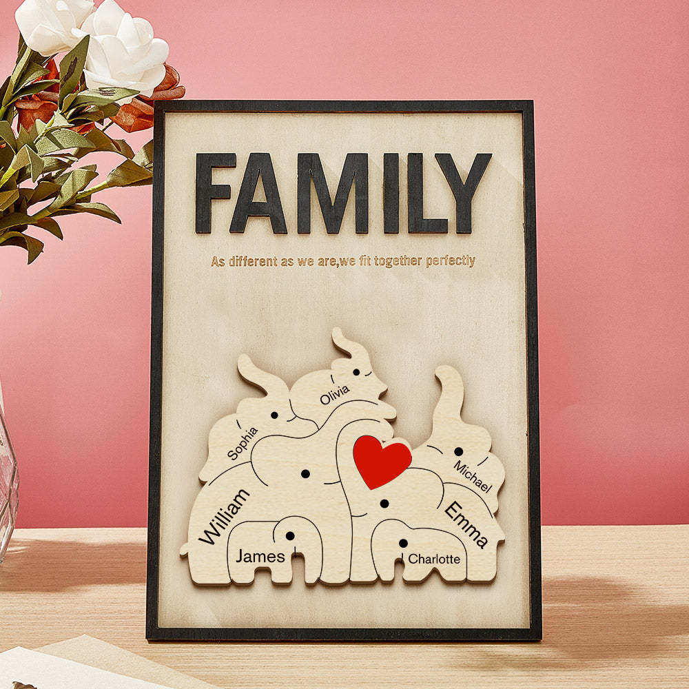Personalised Family Elephant Wooden Plaque Custom Family Member Name Sign Gift for Mum - makephotopuzzleuk