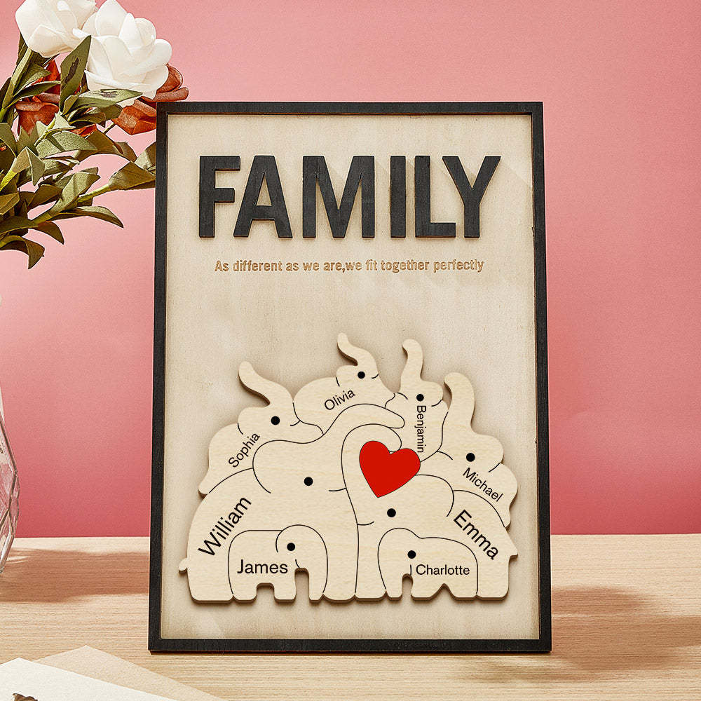 Personalised Family Elephant Wooden Plaque Custom Family Member Name Sign Gift for Mum - makephotopuzzleuk