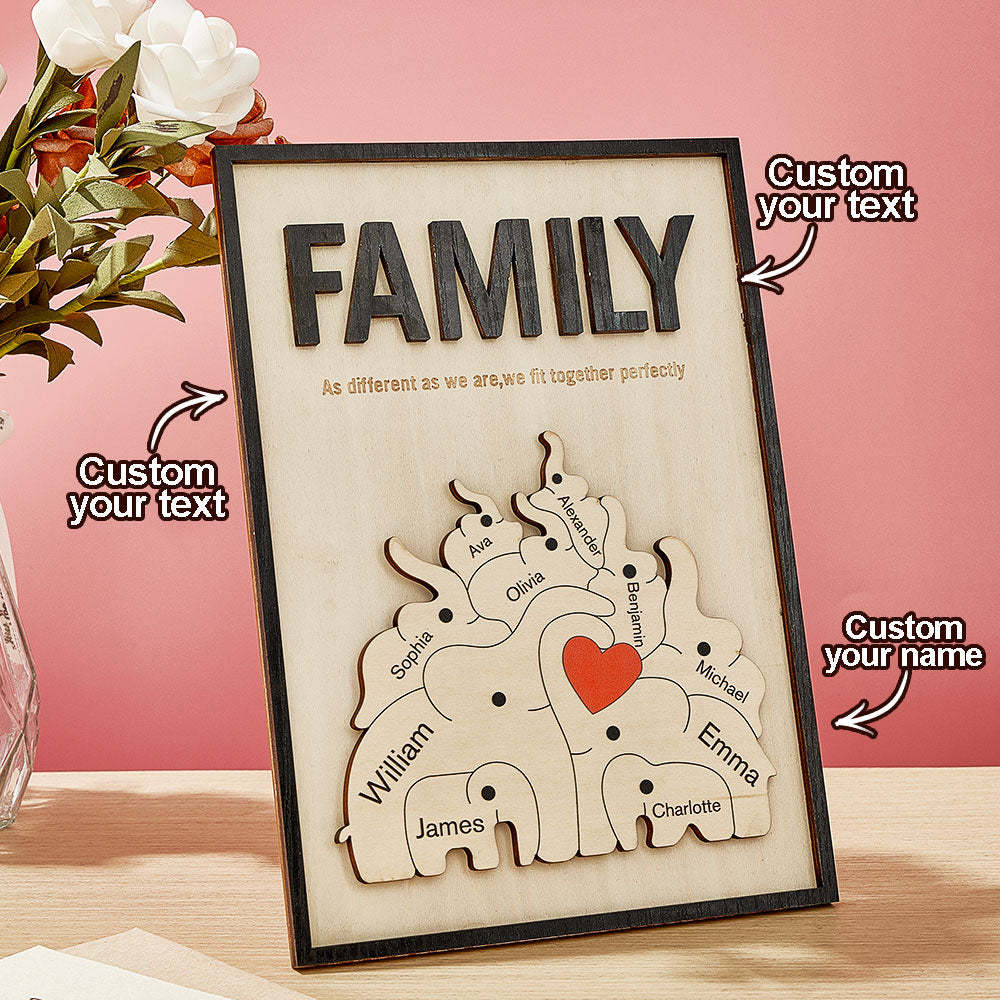 Personalised Family Elephant Wooden Plaque Custom Family Member Name Sign Gift for Mum - makephotopuzzleuk