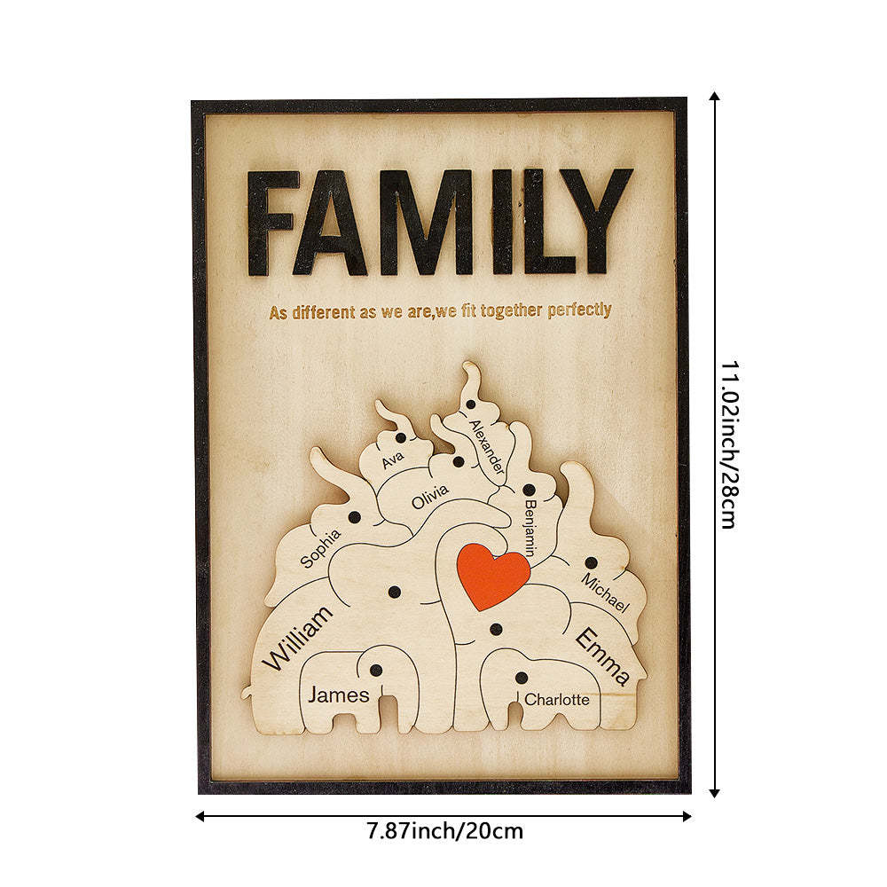 Personalised Family Elephant Wooden Plaque Custom Family Member Name Sign Gift for Mum - makephotopuzzleuk