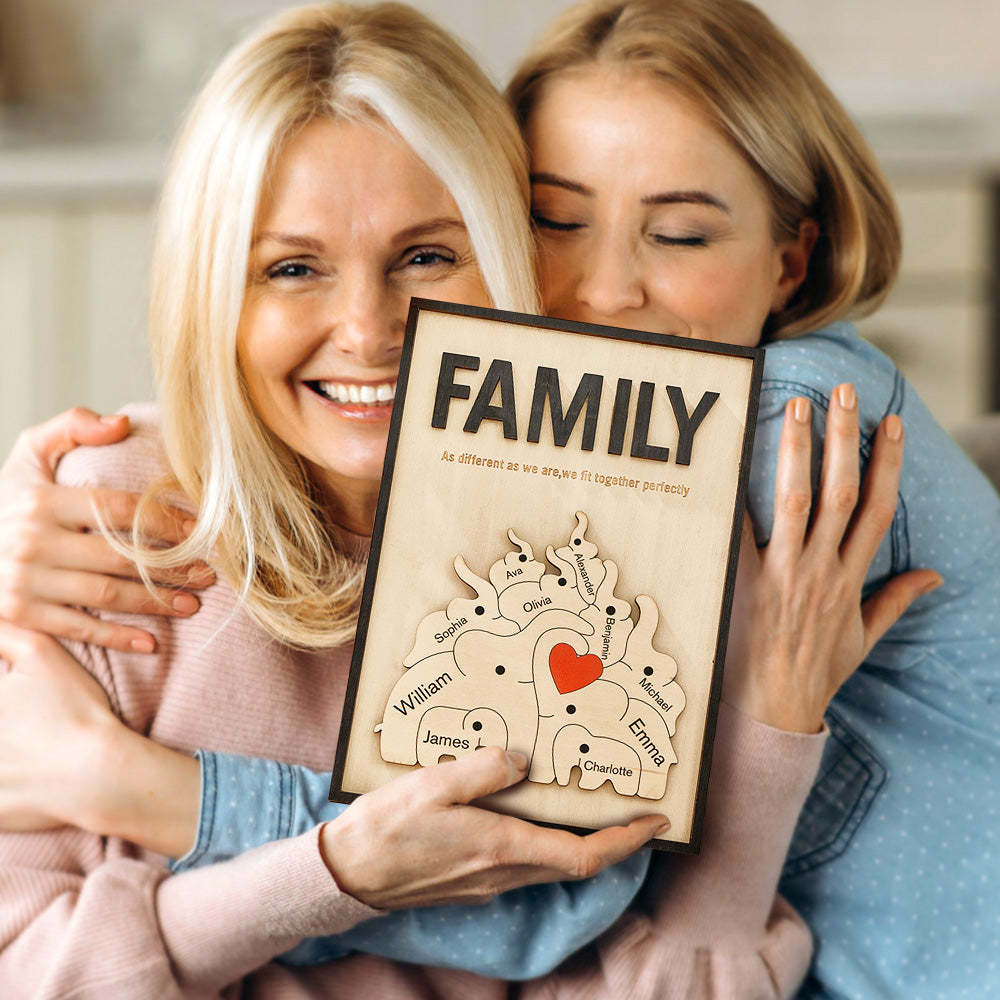 Personalised Family Elephant Wooden Plaque Custom Family Member Name Sign Gift for Mum - makephotopuzzleuk