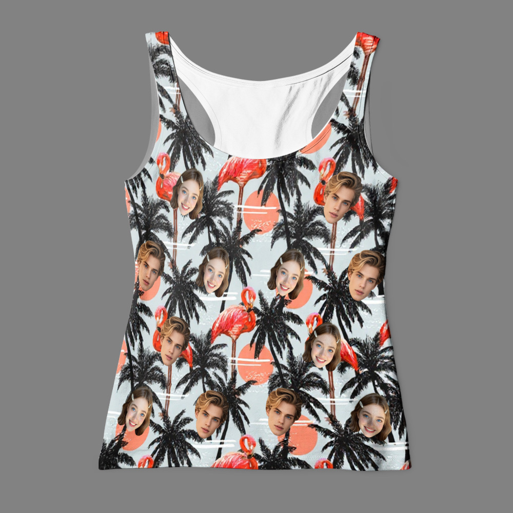 Custom Face Hawaiian Tank Top Custom Orange Flamingo Tank Top Gift For Her - makephotopuzzleuk