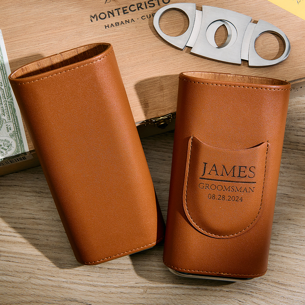 Personalized Cigar Case, Leather Cigar Holder with Cutter, Cigar Travel Case, Groomsmen Gifts, Gift for Dad Husband Gift for Him - makephotopuzzleuk