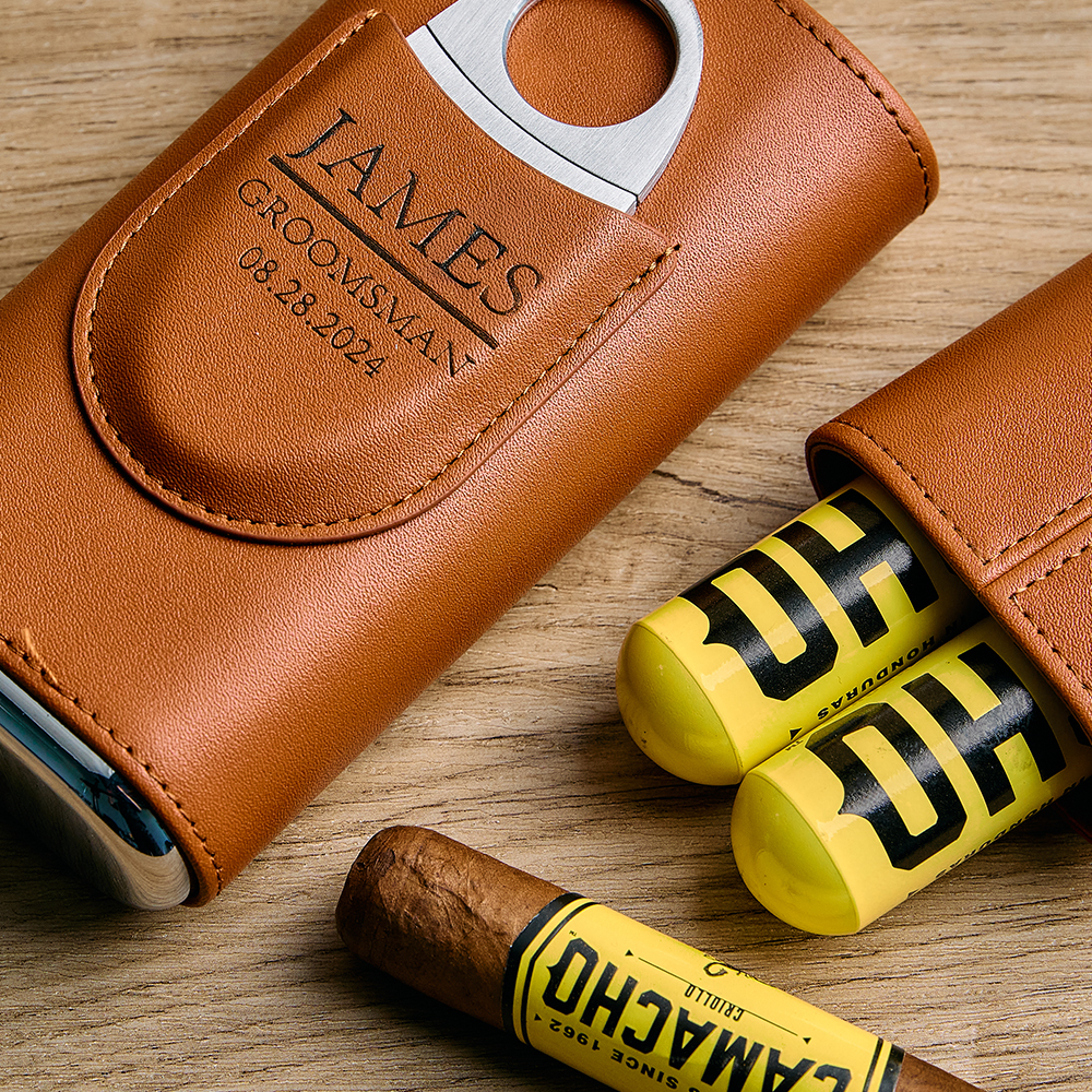 Personalized Cigar Case, Leather Cigar Holder with Cutter, Cigar Travel Case, Groomsmen Gifts, Gift for Dad Husband Gift for Him - makephotopuzzleuk