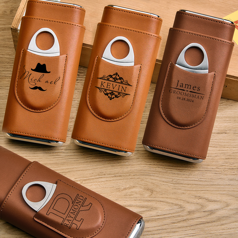 Personalized Cigar Case, Leather Cigar Holder with Cutter, Cigar Travel Case, Groomsmen Gifts, Gift for Dad Husband Gift for Him - makephotopuzzleuk