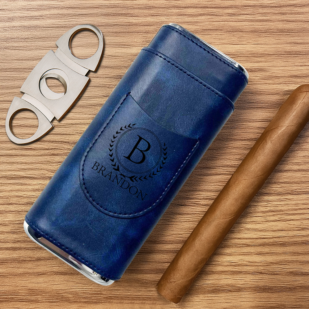 Personalized Cigar Case, Leather Cigar Holder with Cutter, Cigar Travel Case, Groomsmen Gifts, Gift for Dad Husband Gift for Him - makephotopuzzleuk