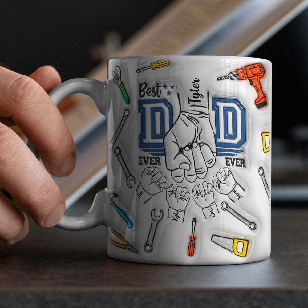 Father's Day Gifts Custom 1-6 Kids Personalized Names 3D Inflated Effect Printed Mug Best Dad Ever - mysiliconefoodbag