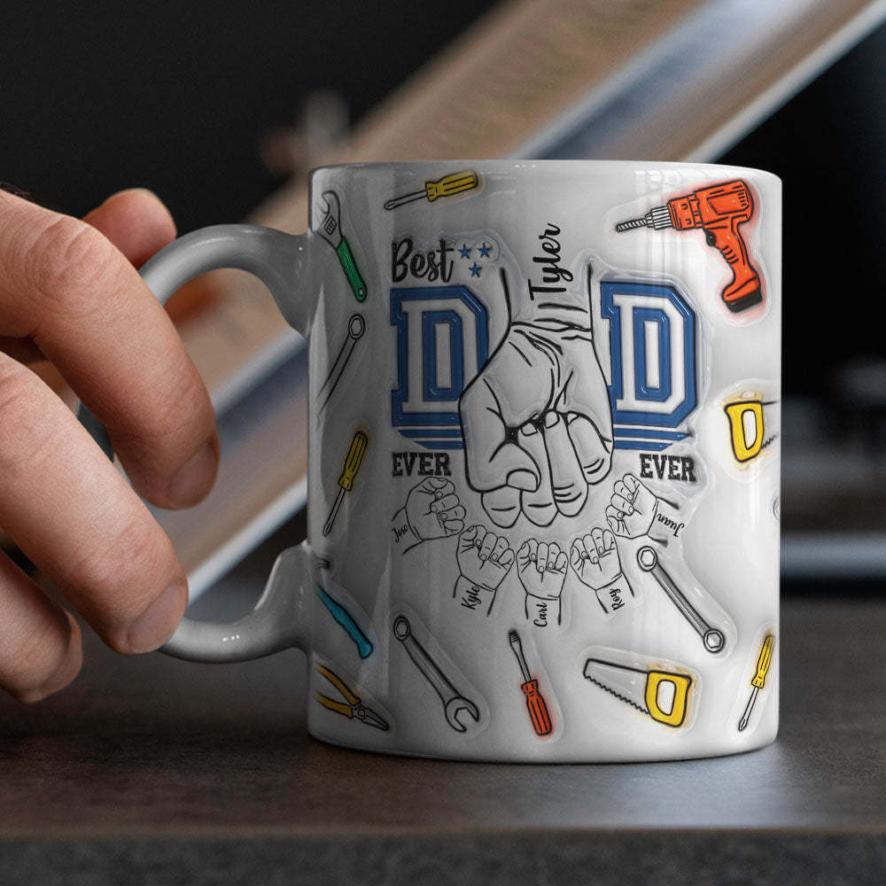 Father's Day Gifts Custom 1-6 Kids Personalized Names 3D Inflated Effect Printed Mug Best Dad Ever - mysiliconefoodbag