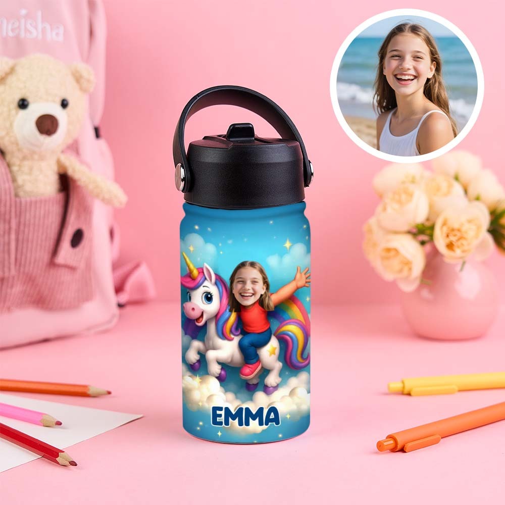 Custom Photo 3D Inflated Effect Printed Kids Water Bottle - Personalized Back To School Gifts For Kids - Roar Into Every Adventure - makephotopuzzleuk