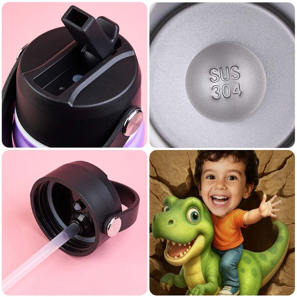 Custom Photo 3D Inflated Effect Printed Kids Water Bottle - Personalized Back To School Gifts For Kids - Roar Into Every Adventure - makephotopuzzleuk