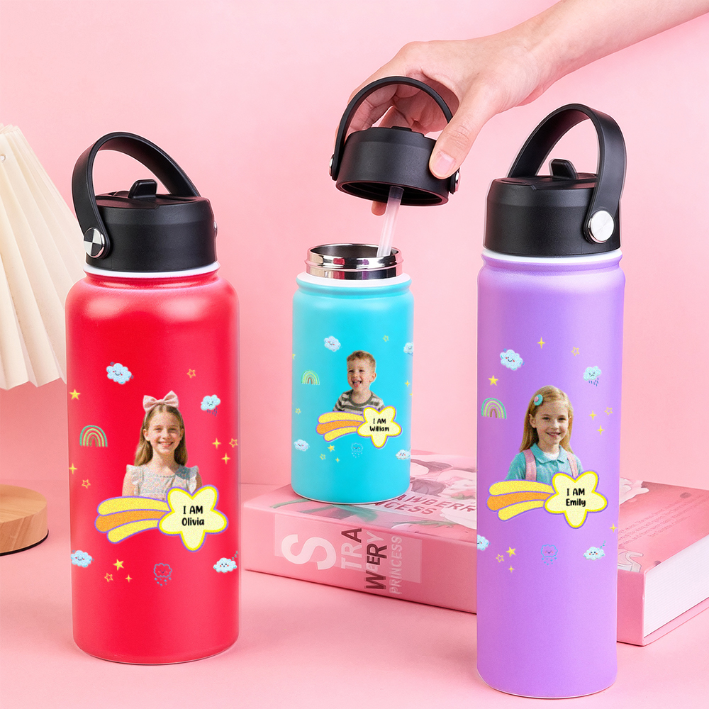 Personalized Kids Water Bottle with Custom Portrait Personalized Name & Photo | Colorful & Fun Gift - makephotopuzzleuk