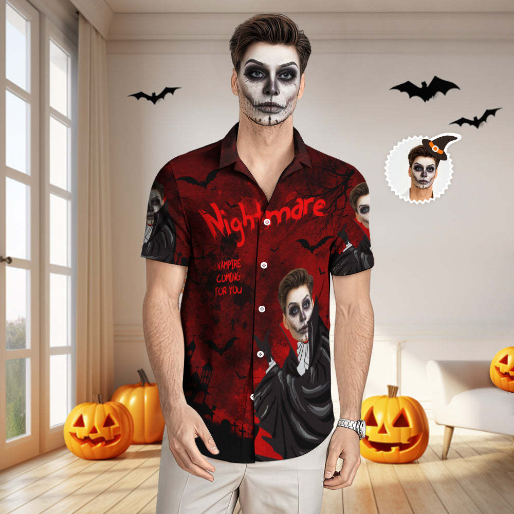 Custom Face Hawaiian Shirt Men's All Over Print Halloween Aloha Shirt Gift - Nightmare vampire
