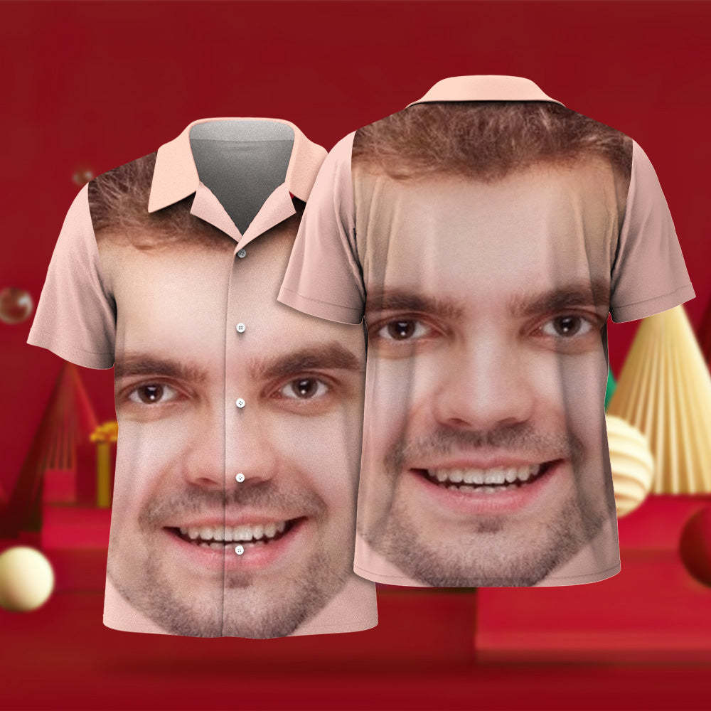 Custom Face Hawaiian Shirts Personalised Photo Gift Men's Christmas Shirts Gift - Big Face