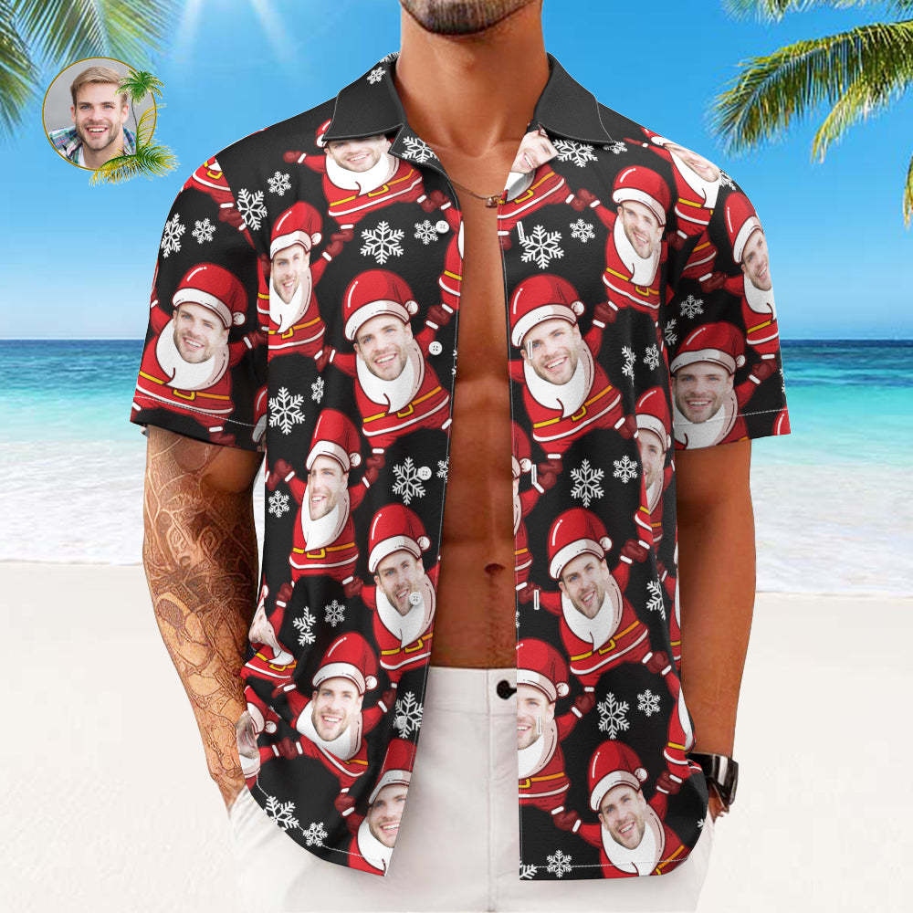 Custom Face Hawaiian Shirts Personalized Photo Gift Men's Christmas Shirts Santa Claus and Snowflake