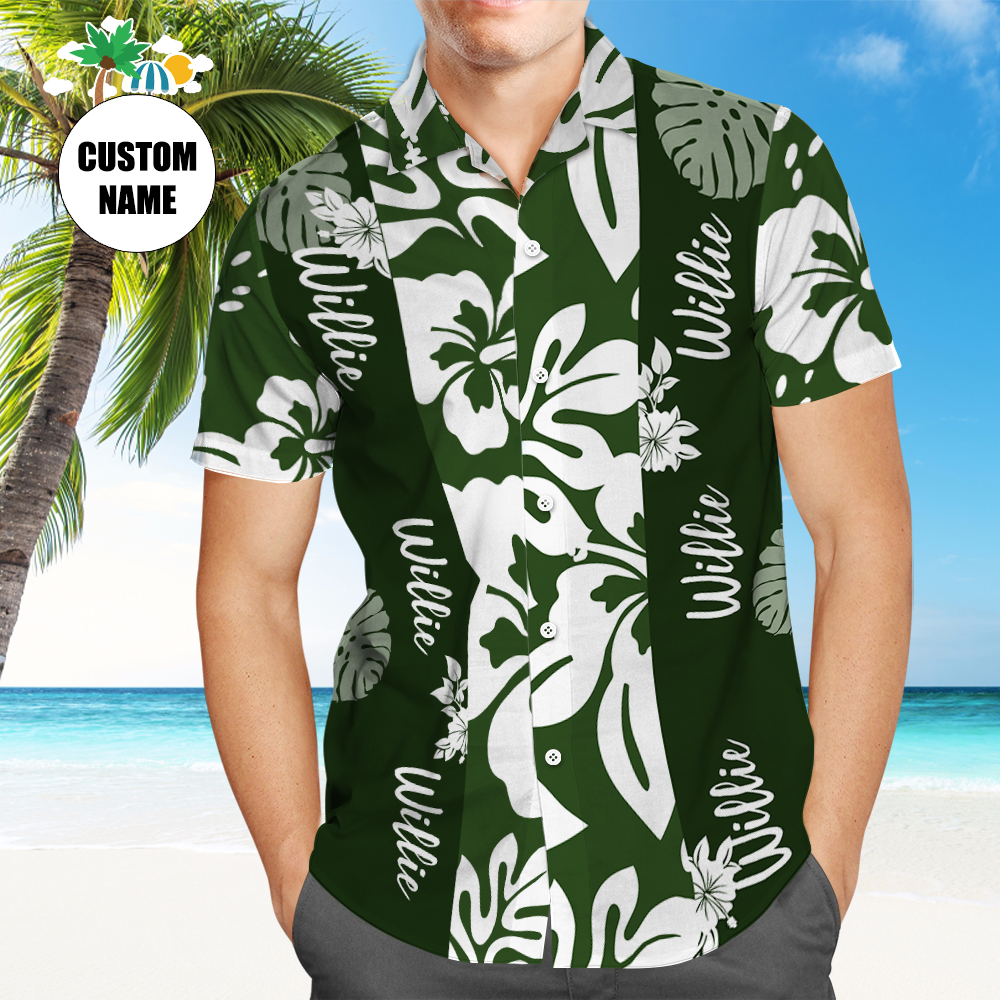 Custom Name Hawaiian Shirt, Floral Tropical Vintage Pattern Custom Name Aloha Shirts 4 Colors Available - makephotopuzzleuk