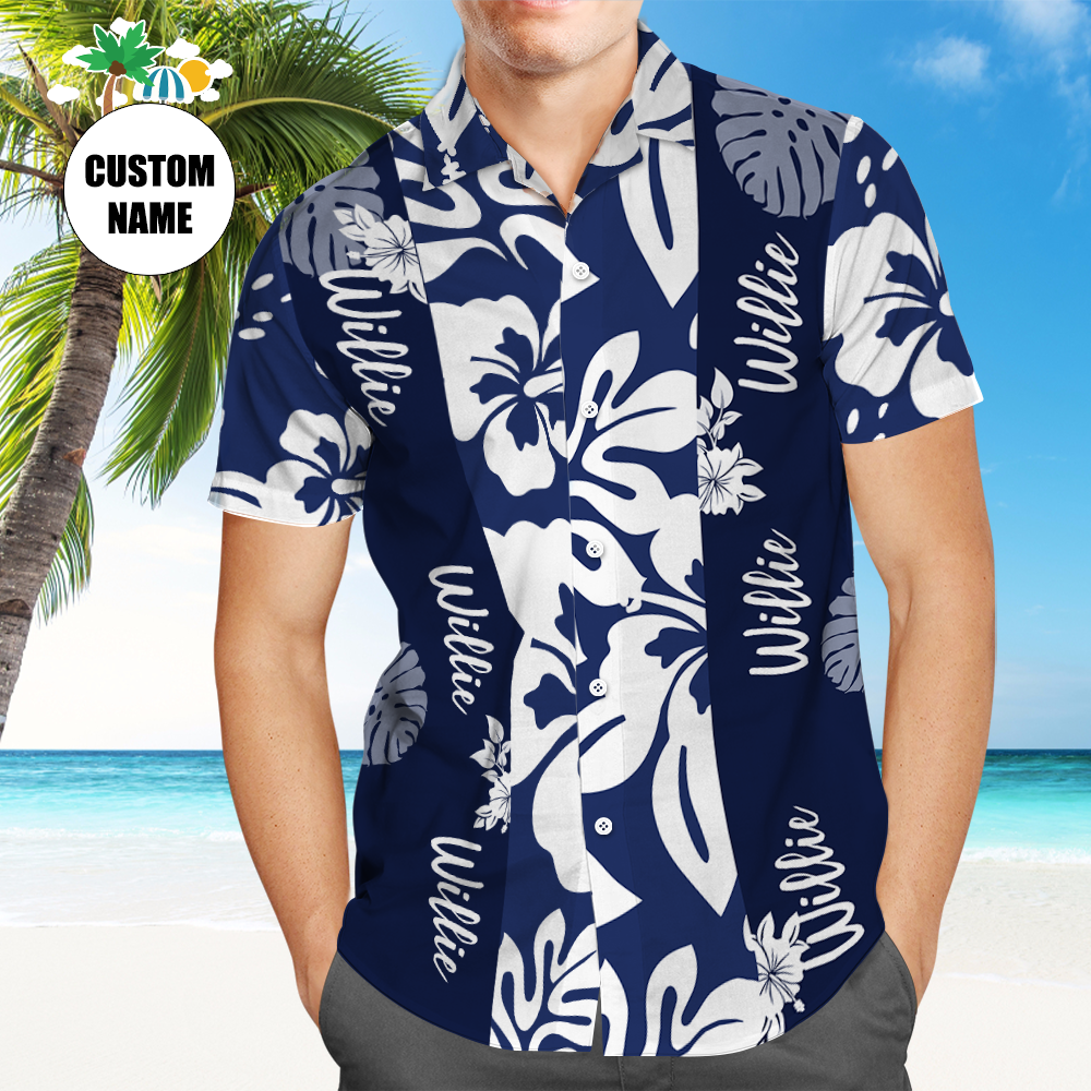 Custom Name Hawaiian Shirt, Floral Tropical Vintage Pattern Custom Name Aloha Shirts 4 Colors Available - makephotopuzzleuk