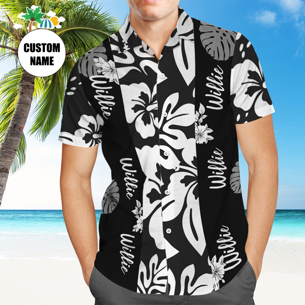 Custom Name Hawaiian Shirt, Floral Tropical Vintage Pattern Custom Name Aloha Shirts 4 Colors Available - makephotopuzzleuk