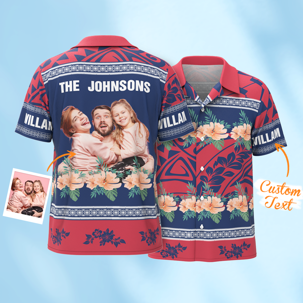 Custom Famliy Aloha Shirt Personalized Hibiscus Tropical Hawaiian Shirts For Men - makephotopuzzleuk