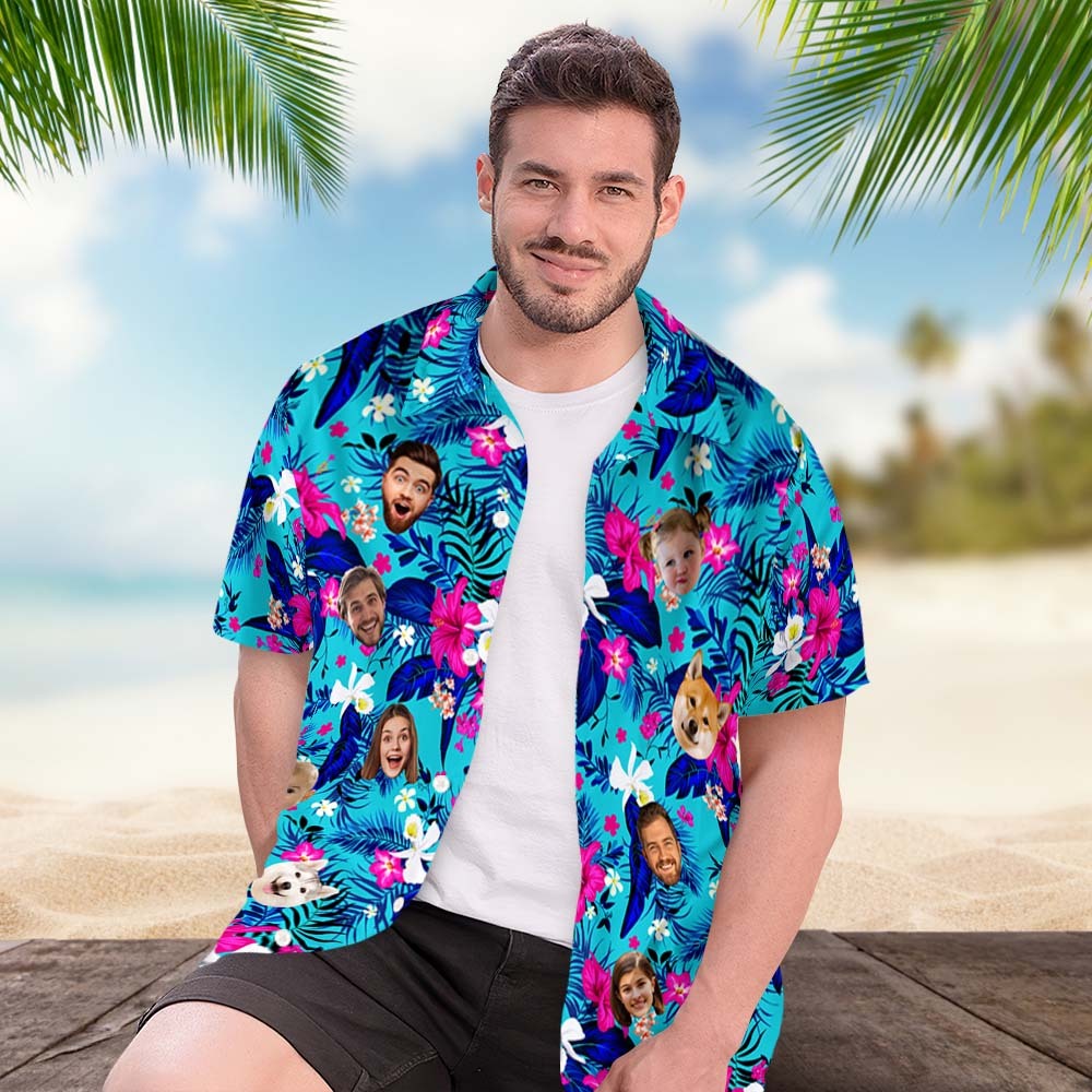 Custom Hawaiian Shirt With Face Personalised Hawaiian Shirt Logo All Over Print Hawaiian Shirt For Men - makephotopuzzleuk