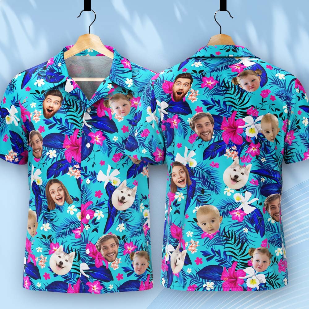 Custom Hawaiian Shirt With Face Personalised Hawaiian Shirt Logo All Over Print Hawaiian Shirt For Men - makephotopuzzleuk