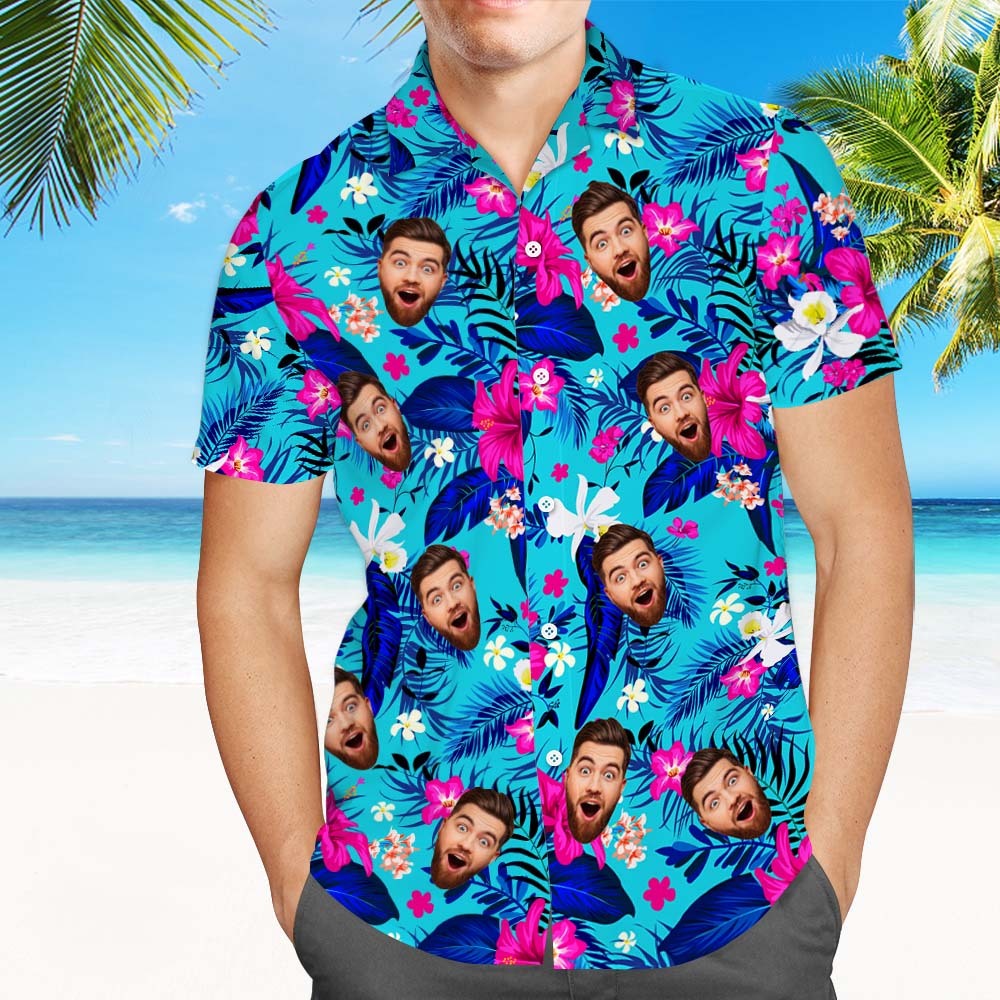 Custom Hawaiian Shirt With Face Personalised Hawaiian Shirt Logo All Over Print Hawaiian Shirt For Men - makephotopuzzleuk