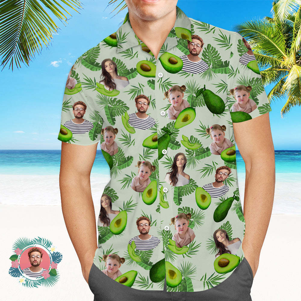 Custom Face Hawaiian Shirts Avocado Green Shirt Face Shirt - makephotopuzzleuk
