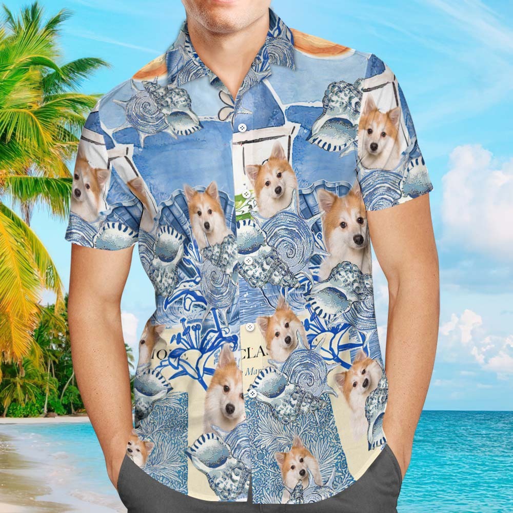 Custom Photo Blue Aesthetics Dog Hawaii Shirt - makephotopuzzleuk