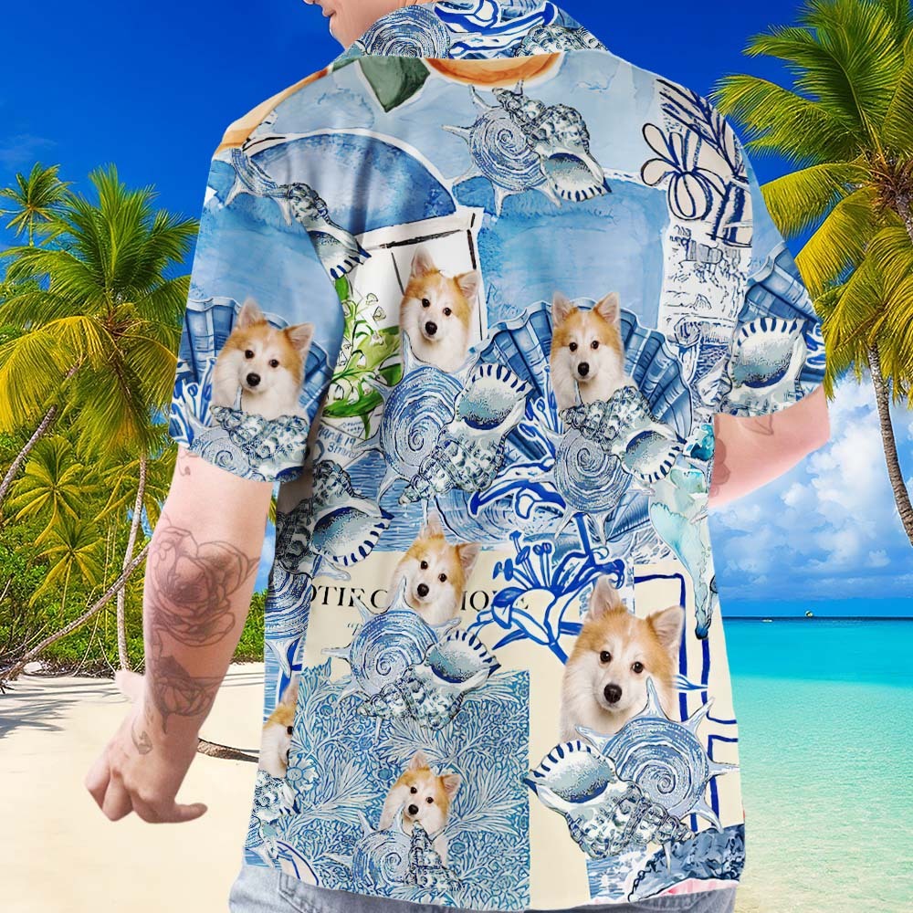 Custom Photo Blue Aesthetics Dog Hawaii Shirt - makephotopuzzleuk
