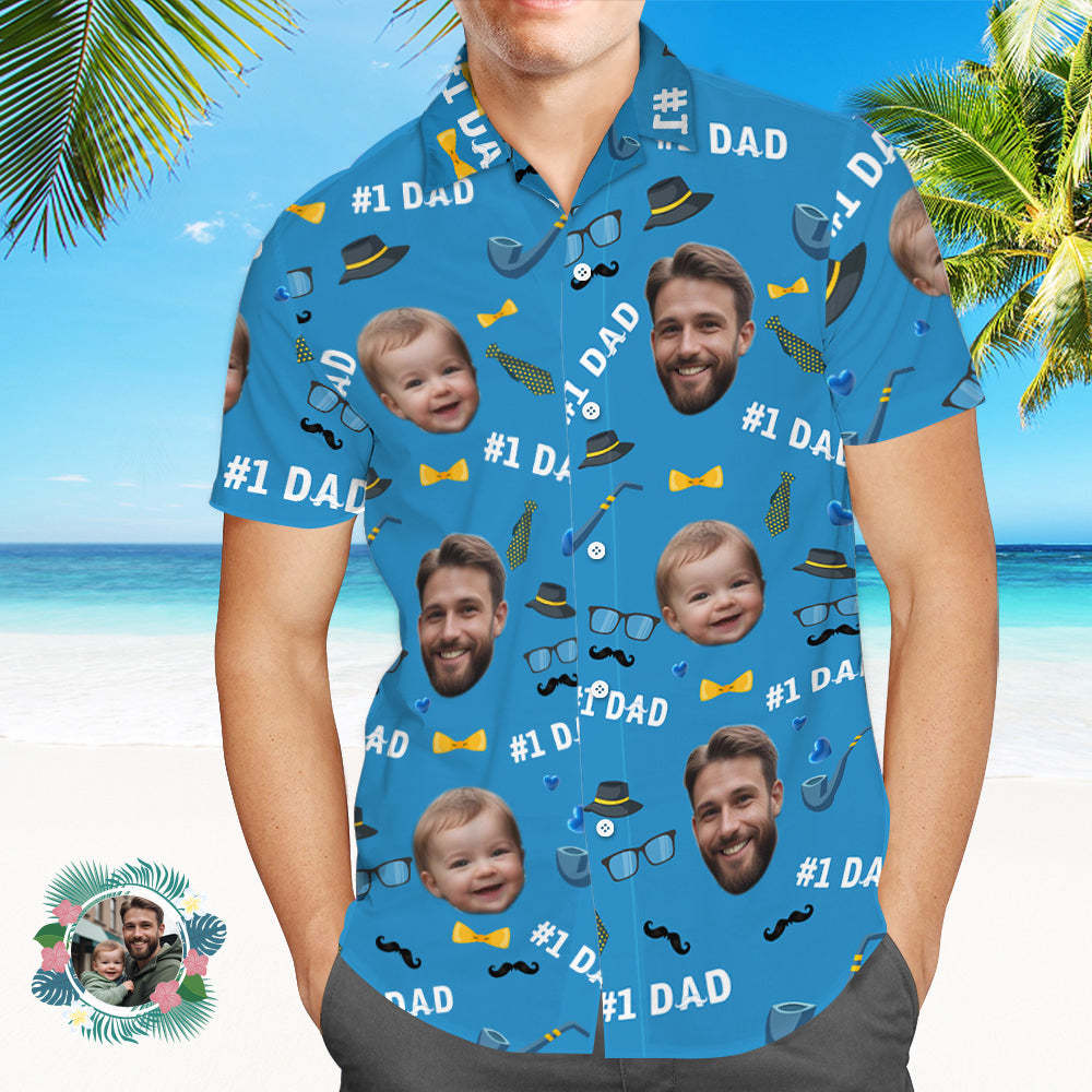 Father Custom Face With Exotic Tiki Pattern Personalised Photo Hawaiian Shirt - makephotopuzzleuk