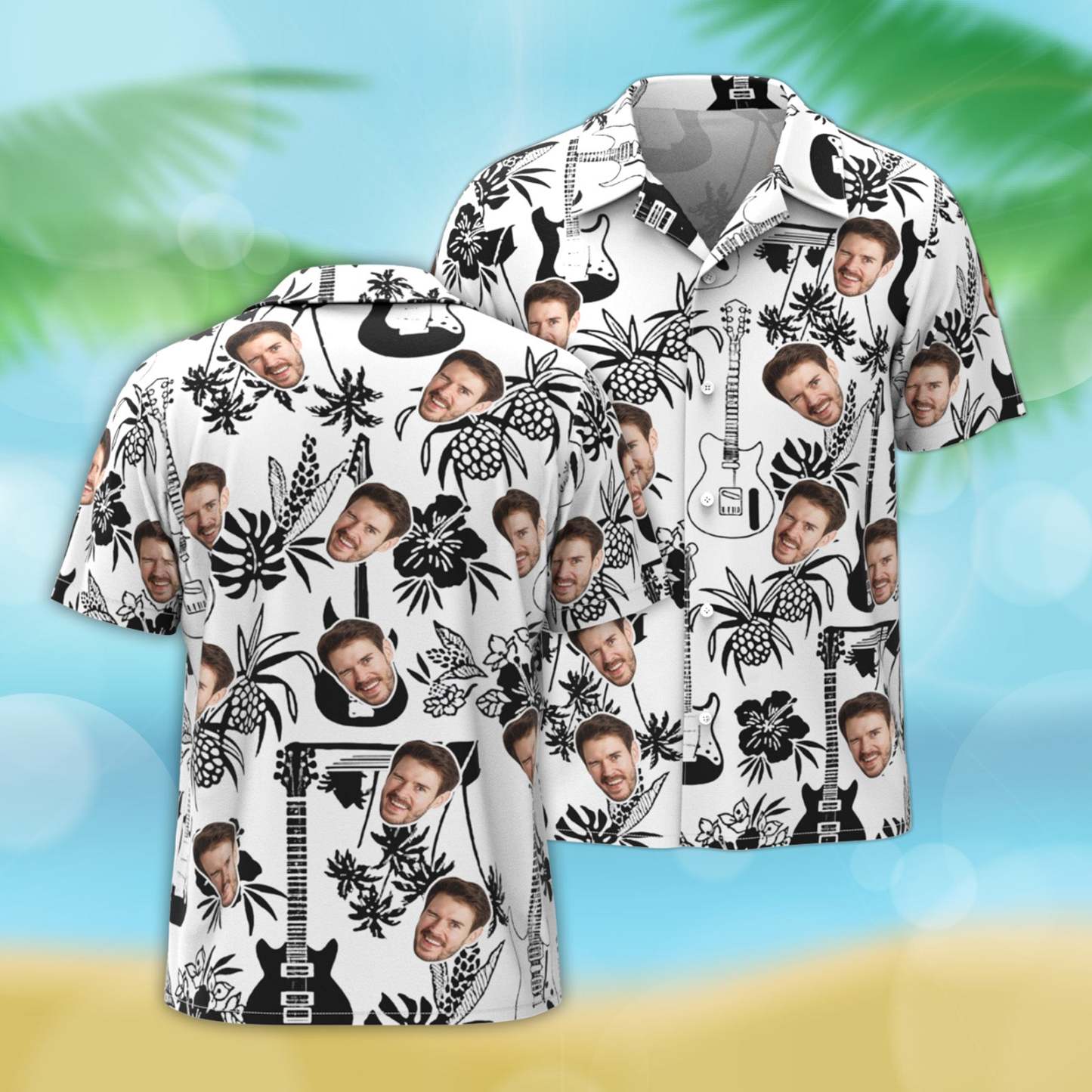 Custom Photo Hawaiian Shirt 3D Electric Guitar Shirt - makephotopuzzleuk
