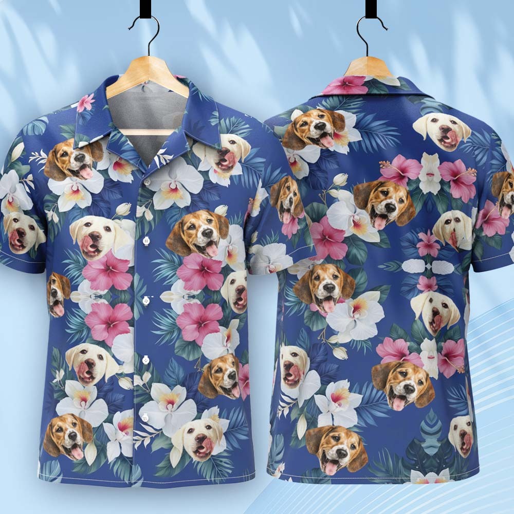 Personalized Photo Hawaiian Shirt Custom Dog Cat Face Holiday Tropical Pattern Shirt for Men Women Birthday Bachelor Party Gift Summer - makephotopuzzleuk